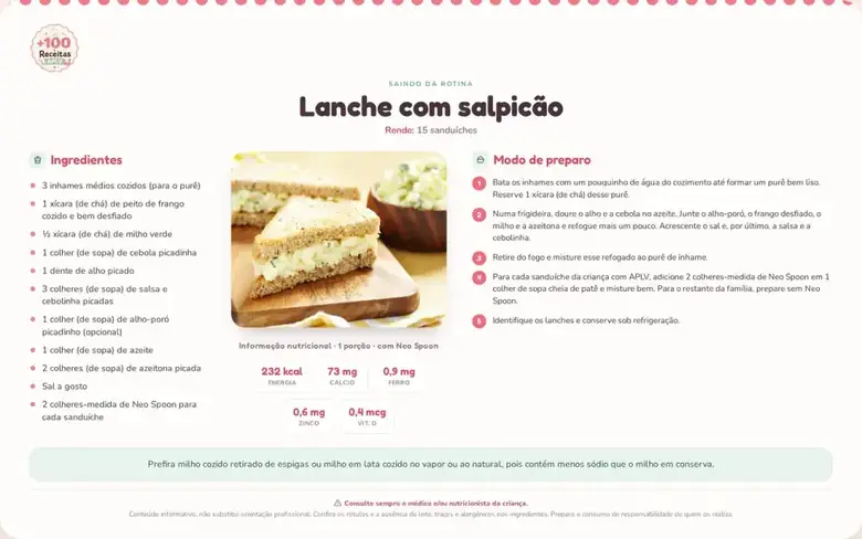Receita APLV do carrossel superior 1: Lanche com salpicao