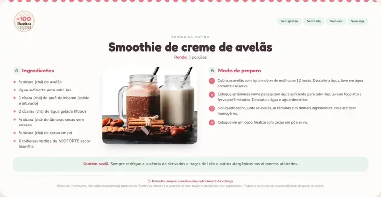 Receita APLV do carrossel superior 2: Smoothie de creme de avelas