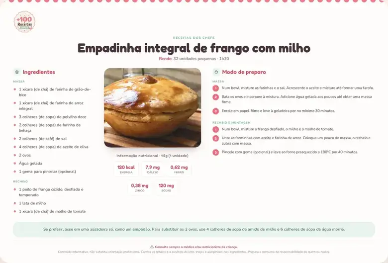Receita APLV do carrossel inferior 1: Empadinha integral de frango com milho