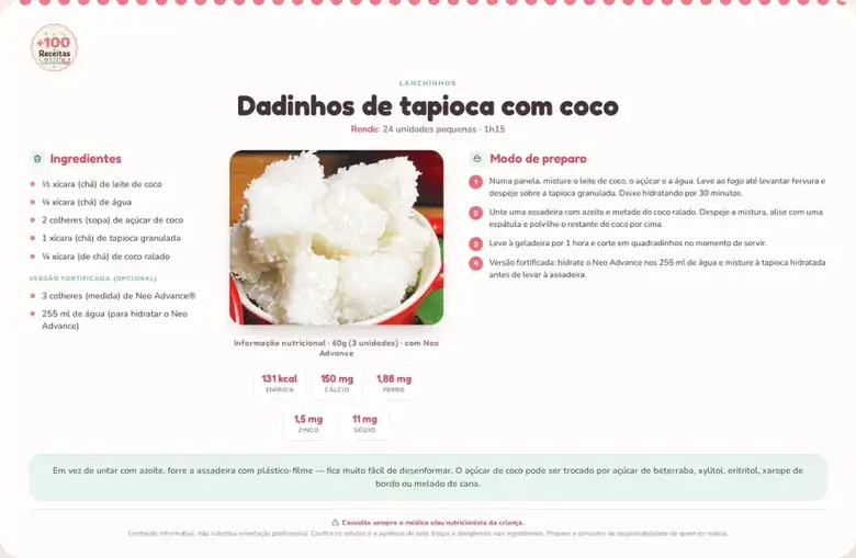 Receita APLV do carrossel inferior 5: Dadinhos de tapioca com coco